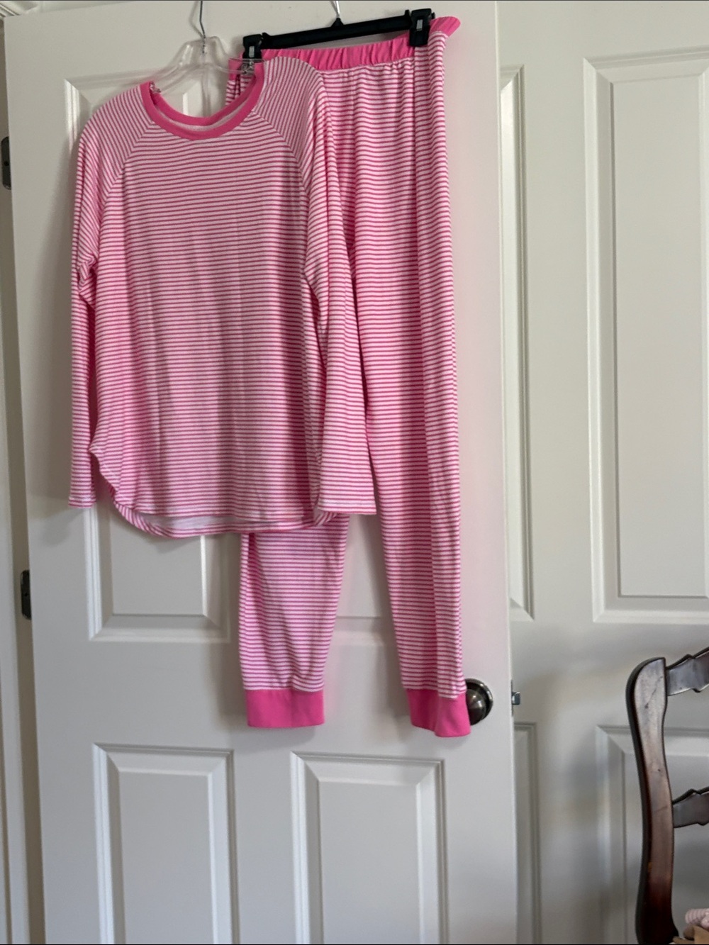 Cuddl Duds Pink & White Striped Ladies Pajama Set Size L